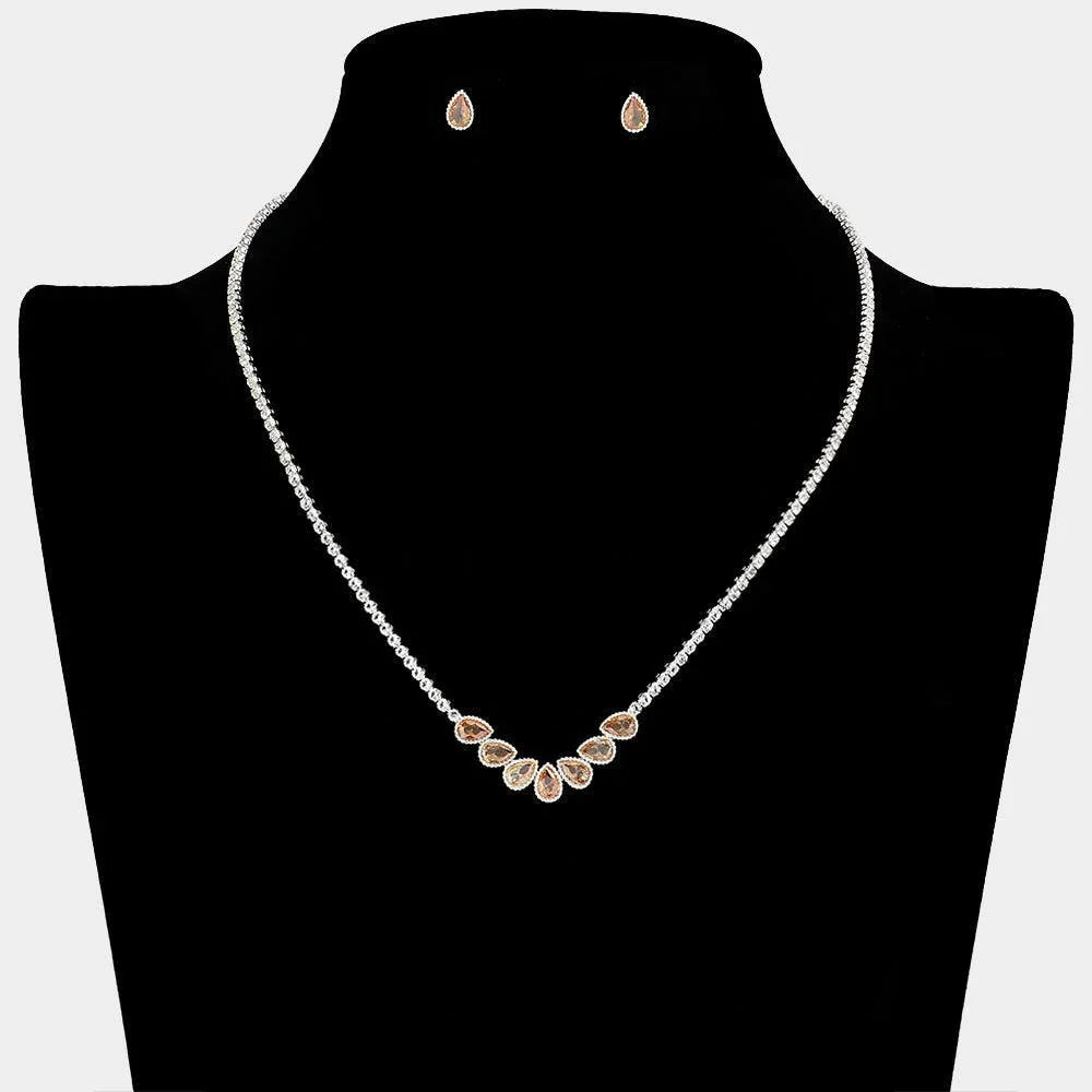 Silver CZ Teardrop Stone Cluster Pointed Necklace Rhinestone Paved - Jewelry Store by Erik Rayo