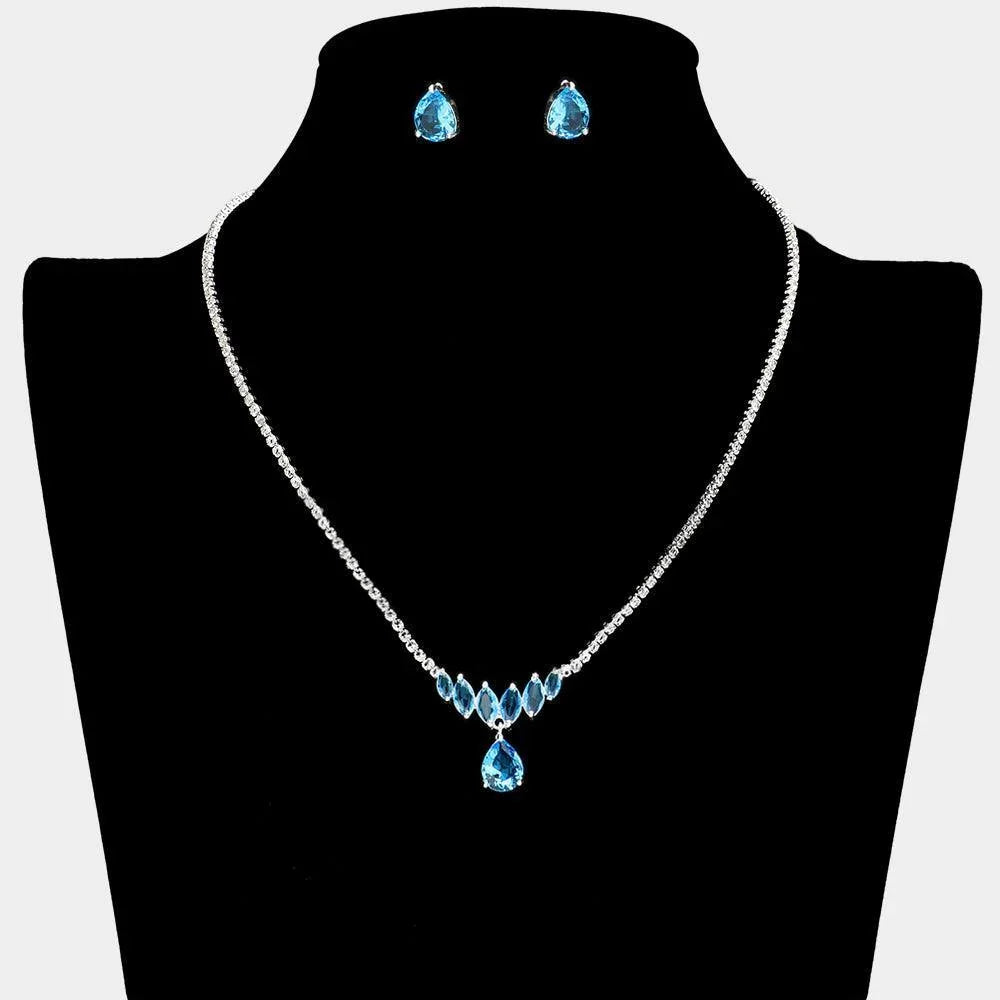 Turquoise CZ Teardrop Pointed Marquise Stone Necklace Rhinestone Paved - Jewelry Store by Erik Rayo