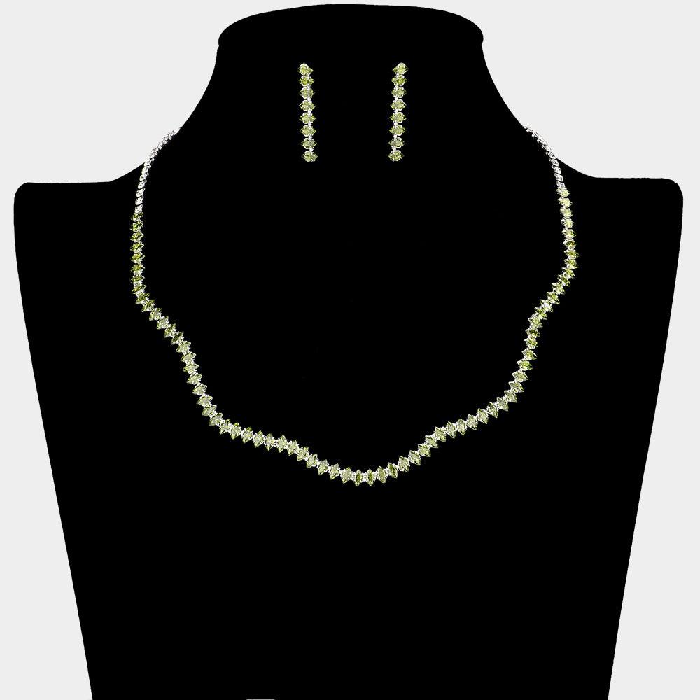 Silver CZ Wavy Necklace Rhinestone Paved