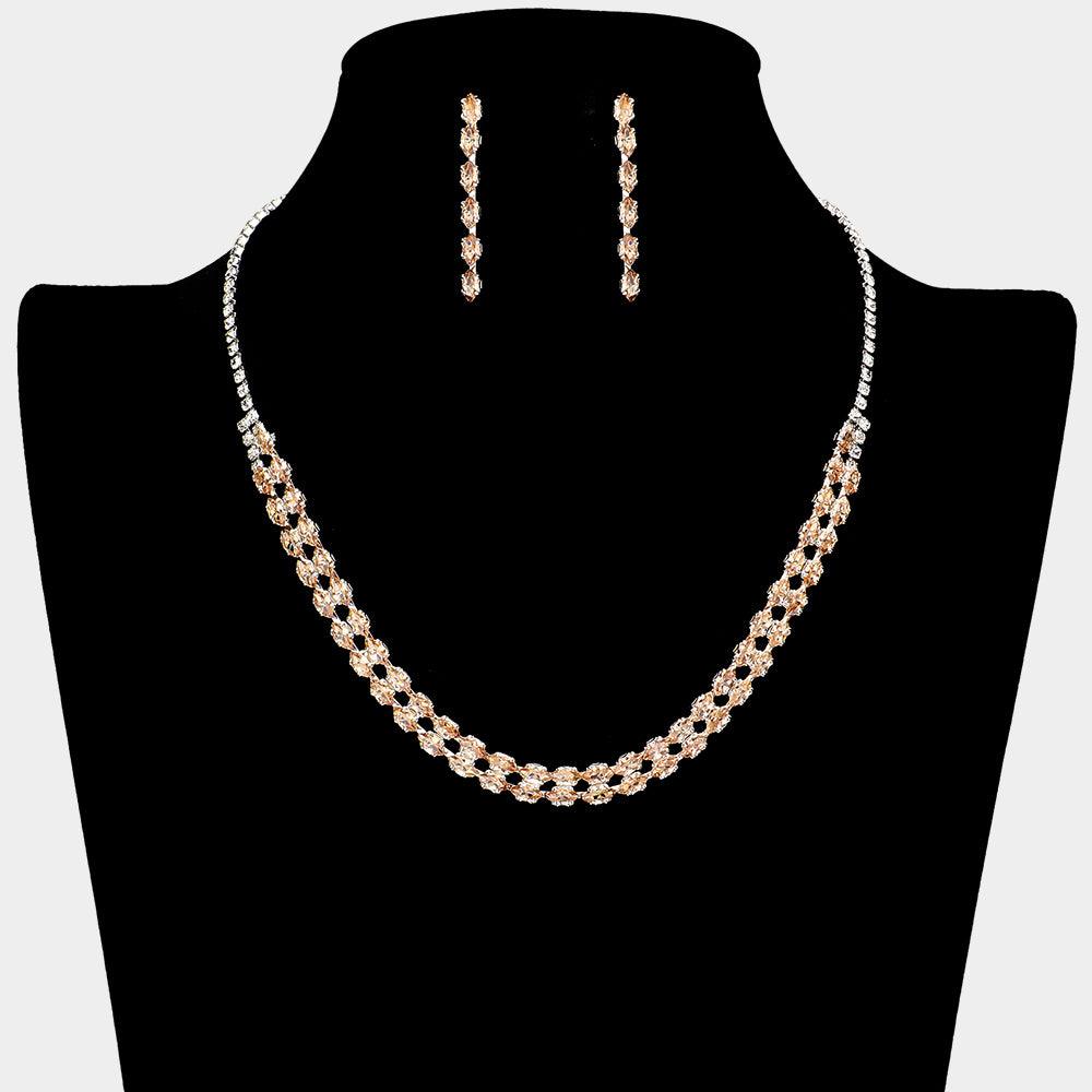 Silver CZ Marquise Necklace Rhinestone Paved