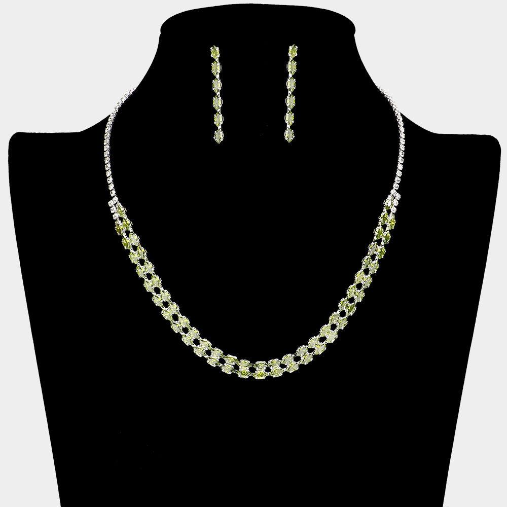 Silver CZ Marquise Necklace Rhinestone Paved