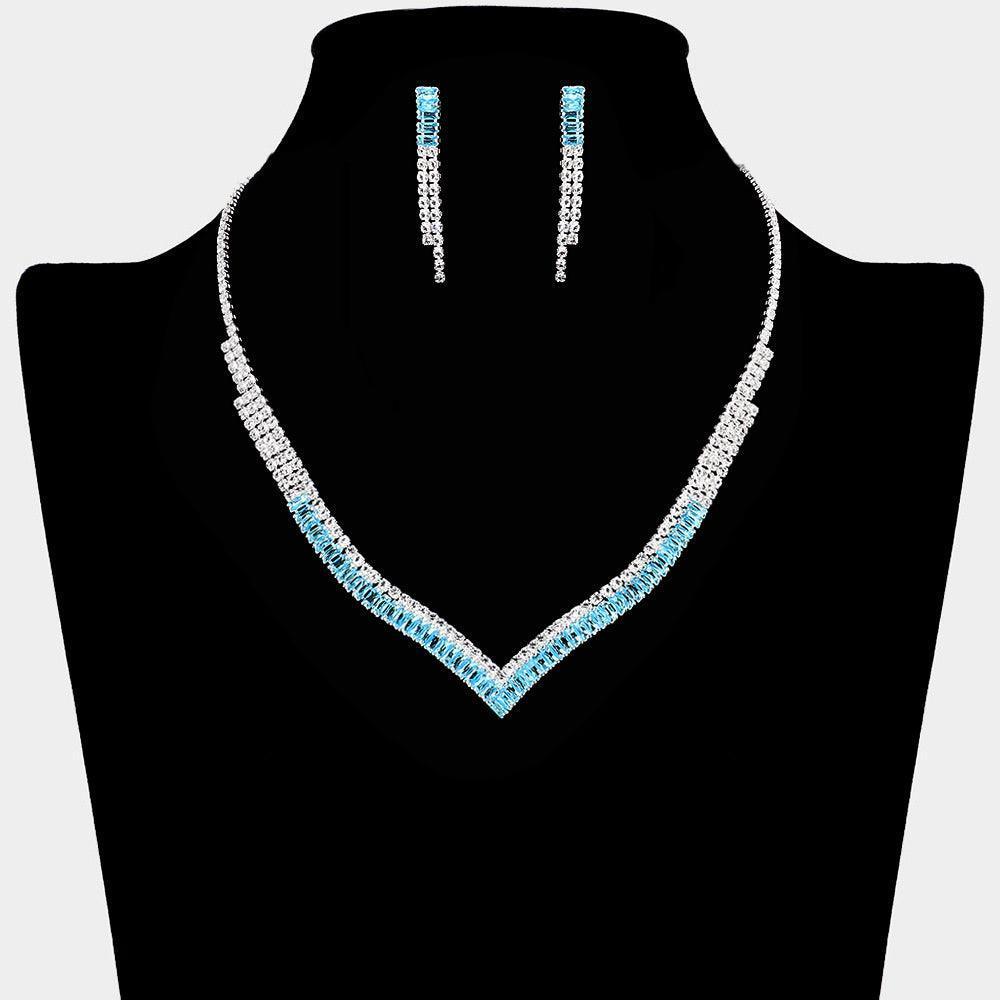 Turquoise CZ V Shape Necklace Rhinestone Paved - Jewelry Store by Erik Rayo
