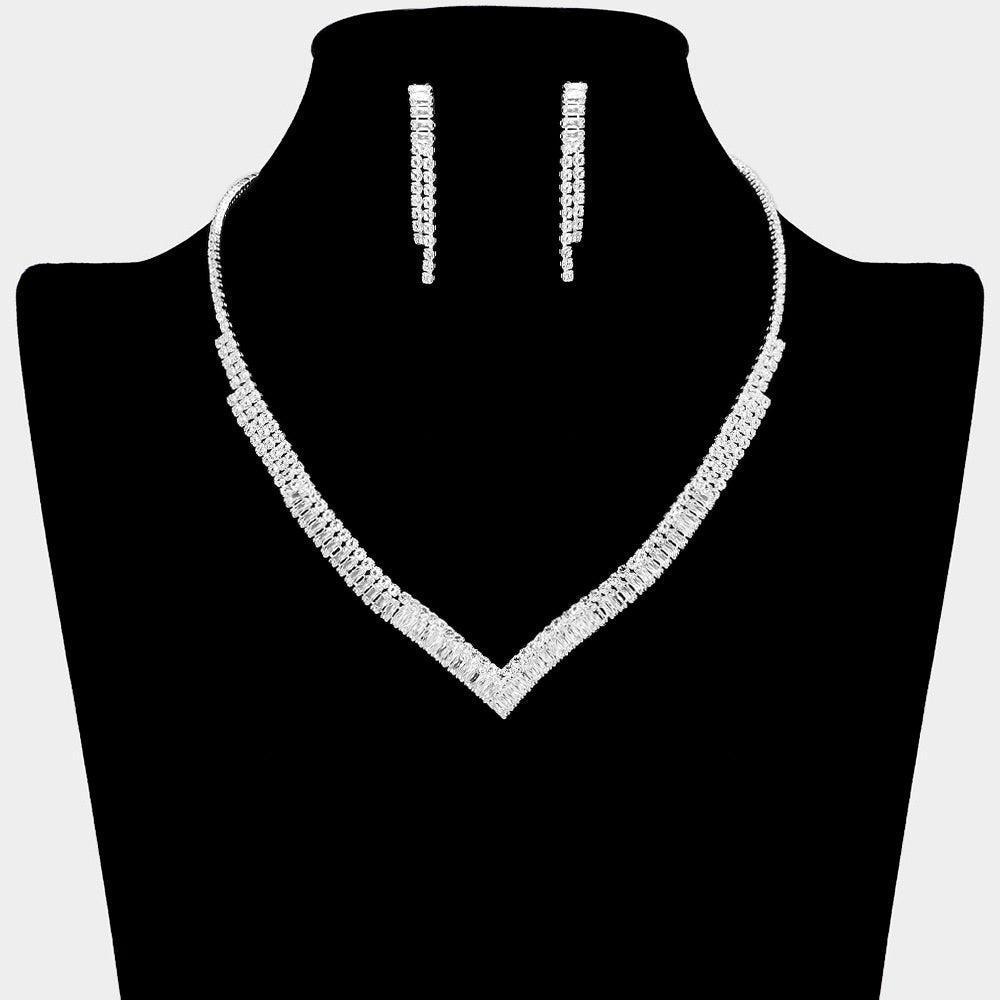 Silver CZ V Shape Necklace Rhinestone Paved - Jewelry Store by Erik Rayo