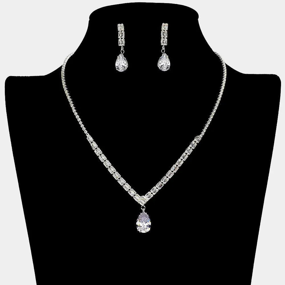 Silver Teardrop CZ Stone Pointed Necklace Rhinestone Paved - Jewelry Store by Erik Rayo
