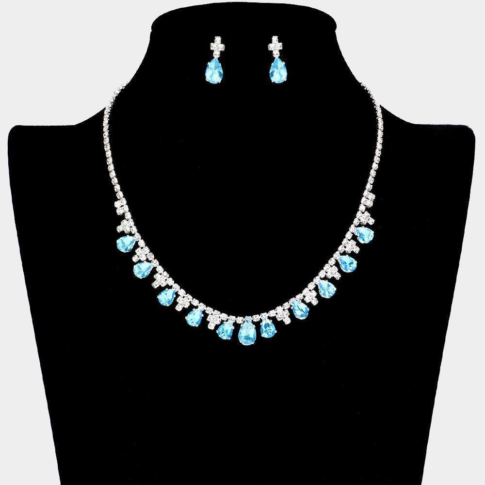 Turquoise CZ Teardrop Stone Embellished Necklace Rhinestone Paved - Jewelry Store by Erik Rayo