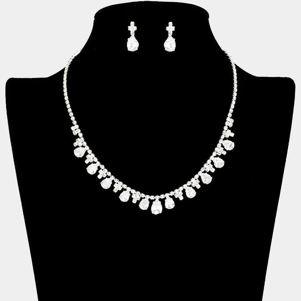Silver CZ Teardrop Stone Embellished Necklace Rhinestone Paved - Jewelry Store by Erik Rayo