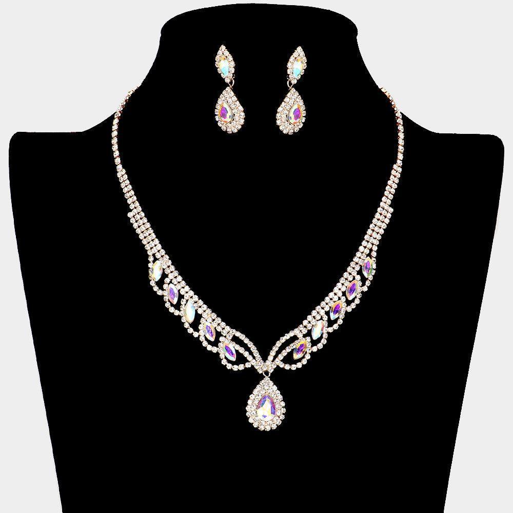 Gold Teardrop Stone Pointed Necklace Rhinestone Paved - Jewelry Store by Erik Rayo