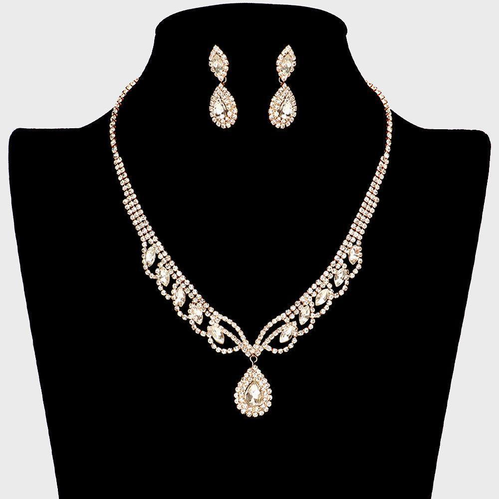 Gold Teardrop Stone Pointed Necklace Rhinestone Paved - Jewelry Store by Erik Rayo