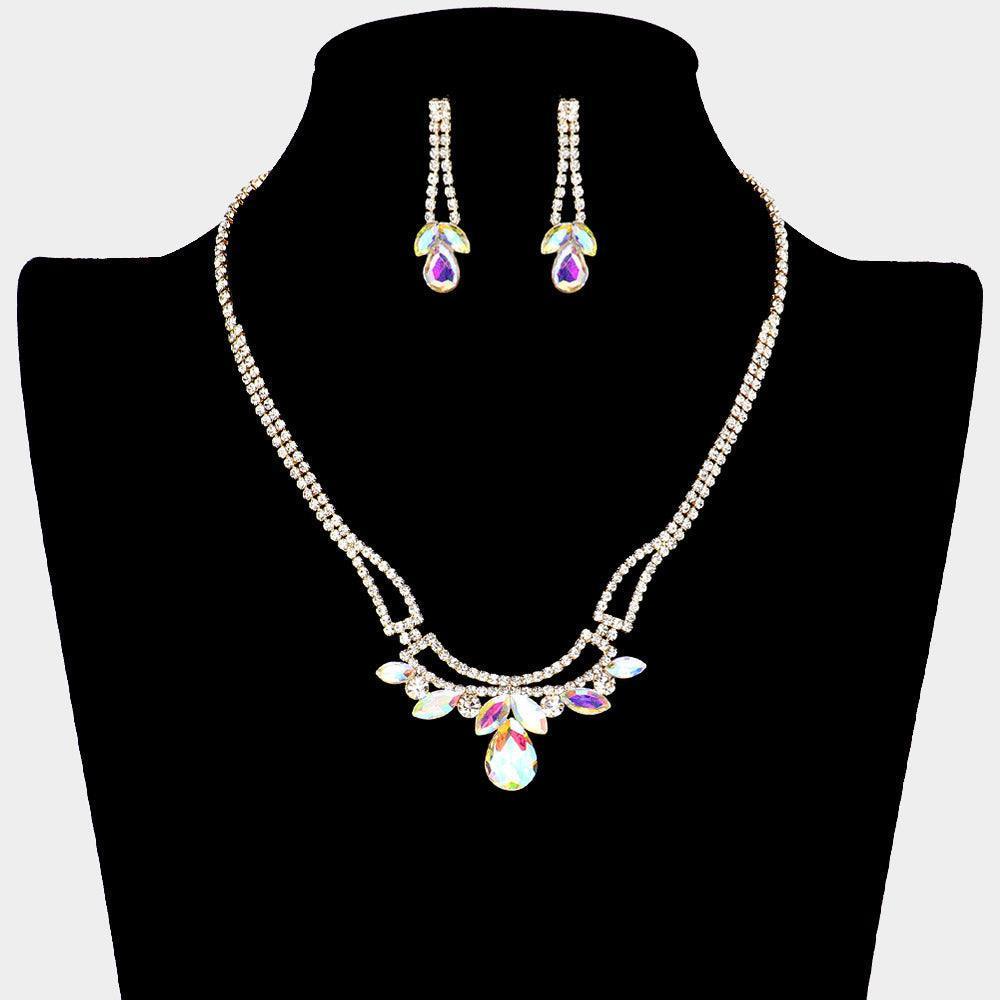 Gold Teardrop Marquise Stone Pointed Necklace Rhinestone Paved - Jewelry Store by Erik Rayo