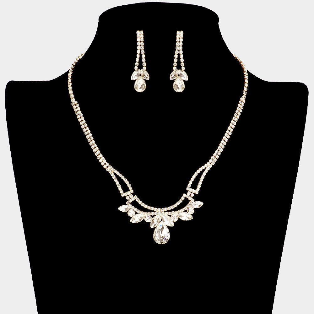 Gold Teardrop Marquise Stone Pointed Necklace Rhinestone Paved - Jewelry Store by Erik Rayo