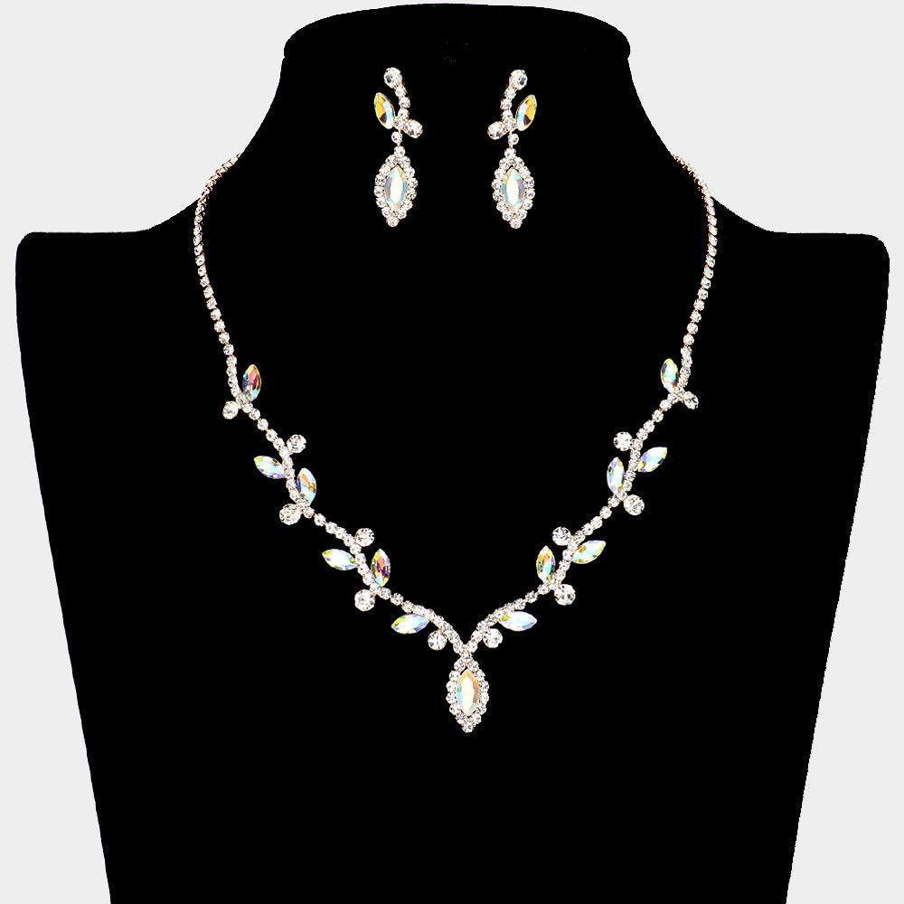 Gold Marquise Stone Accented Vine Necklace Rhinestone Paved - Jewelry Store by Erik Rayo