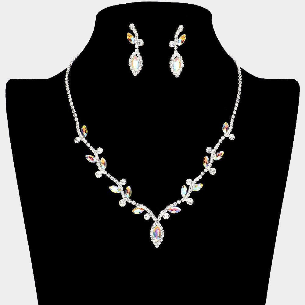 Silver Marquise Stone Accented Vine Necklace Rhinestone Paved - Jewelry Store by Erik Rayo