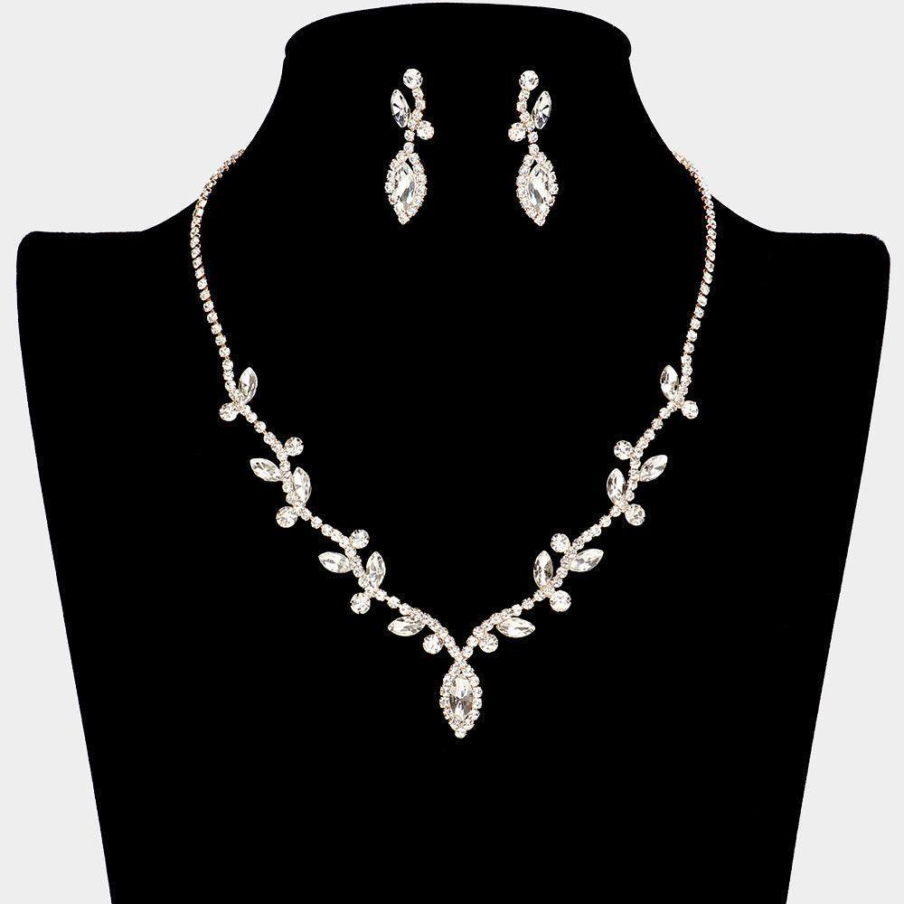Gold Marquise Stone Accented Vine Necklace Rhinestone Paved - Jewelry Store by Erik Rayo