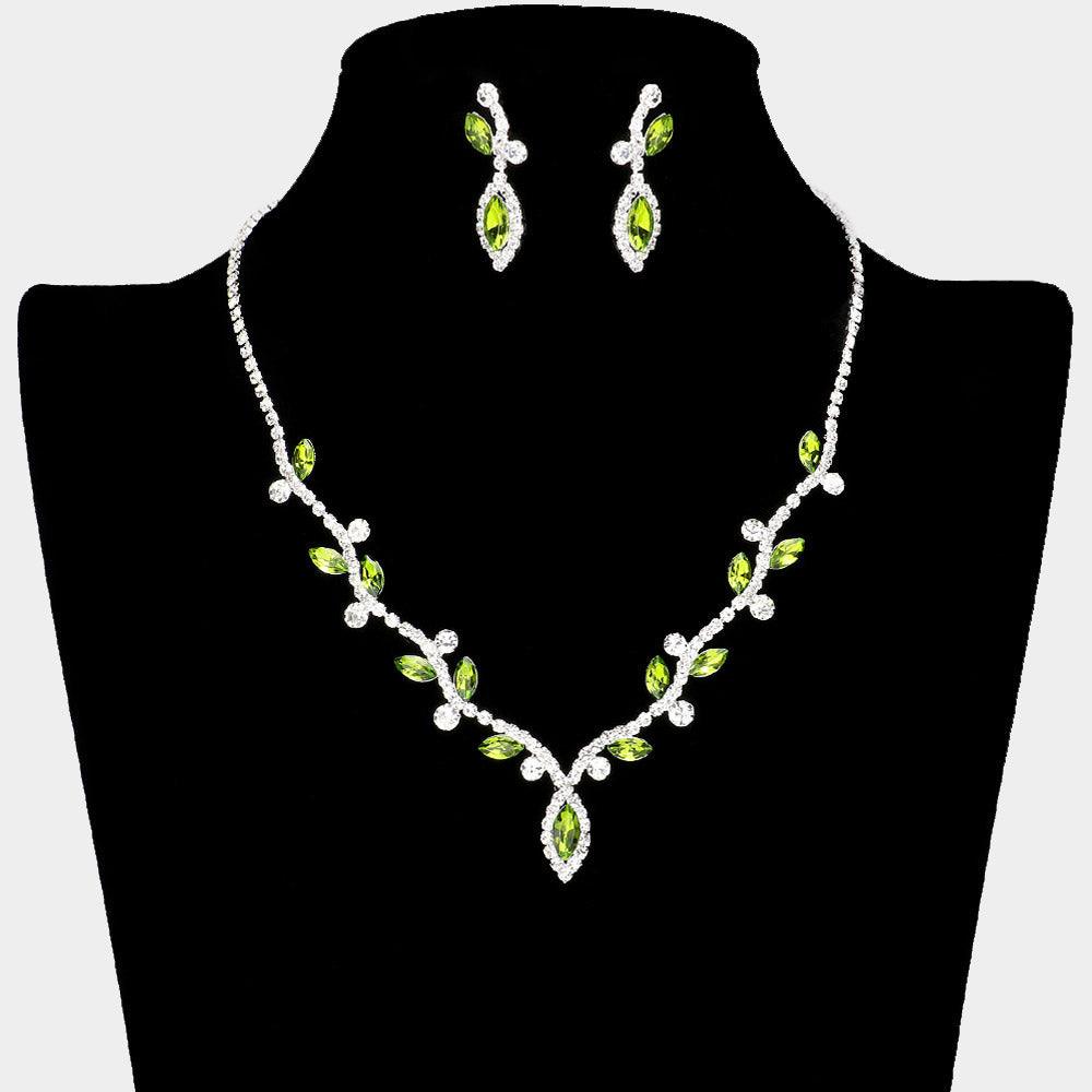 Silver Marquise Stone Accented Vine Necklace Rhinestone Paved