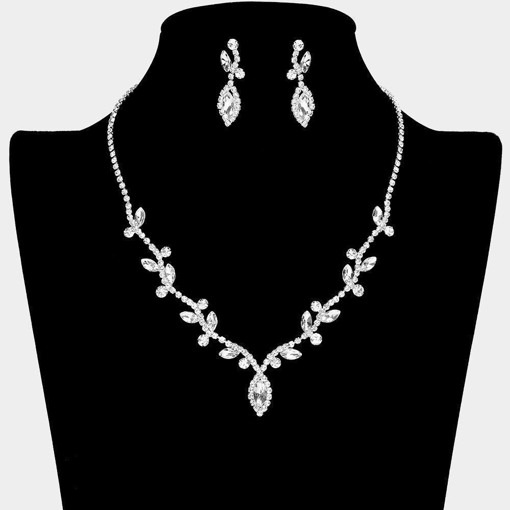 Silver Marquise Stone Accented Vine Necklace Rhinestone Paved - Jewelry Store by Erik Rayo