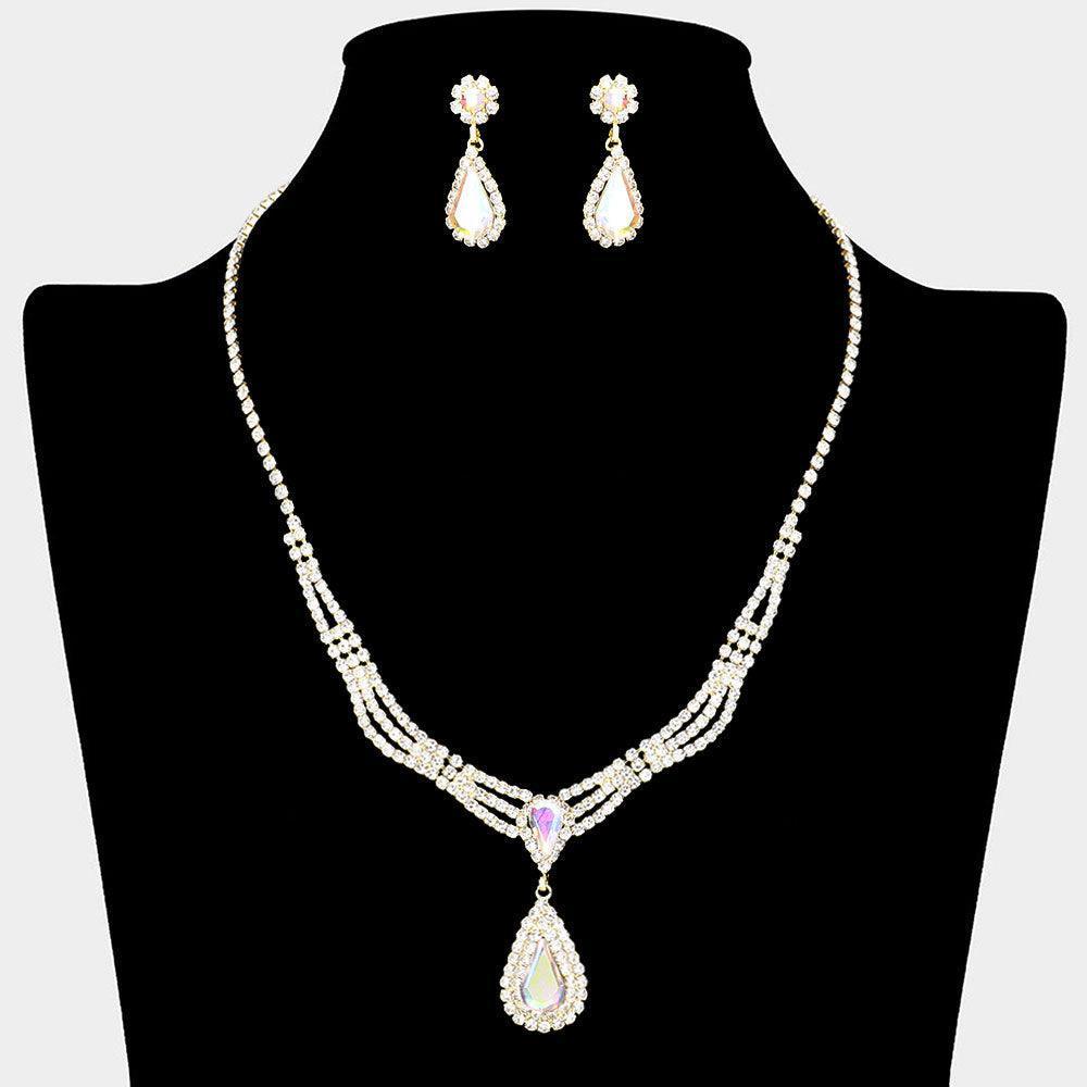 Gold Teardrop Stone Pointed Necklace Rhinestone Paved - Jewelry Store by Erik Rayo