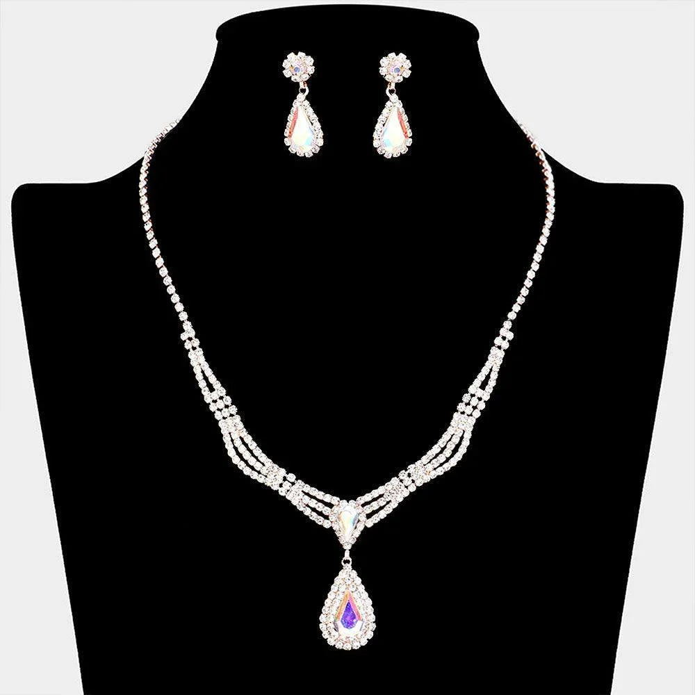 Gold Teardrop Stone Pointed Necklace Rhinestone Paved - Jewelry Store by Erik Rayo