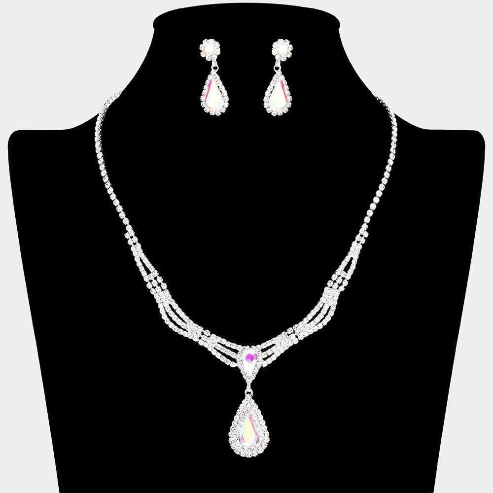 Silver Teardrop Stone Pointed Necklace Rhinestone Paved - Jewelry Store by Erik Rayo