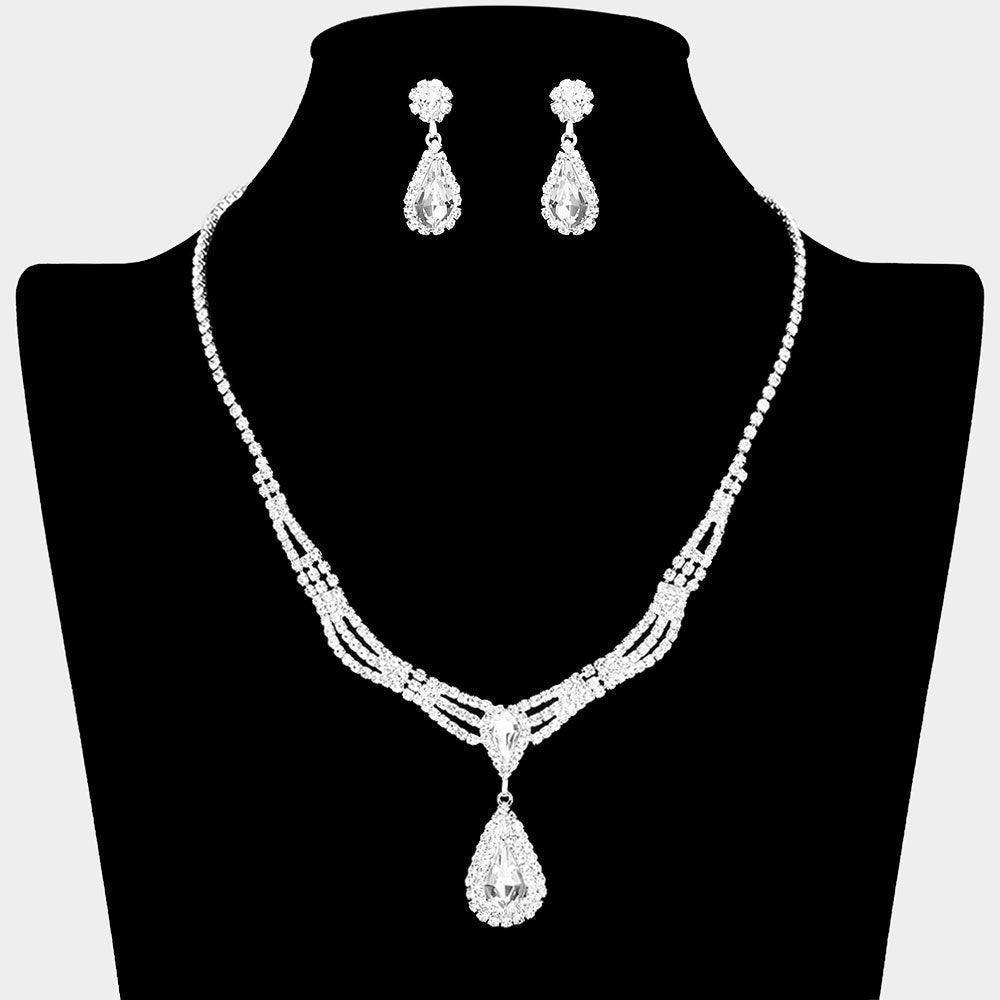 Silver Teardrop Stone Pointed Necklace Rhinestone Paved - Jewelry Store by Erik Rayo