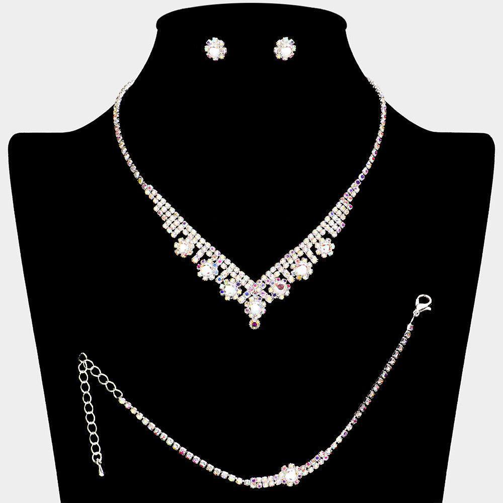 Silver CZ Flower Pointed Necklace Jewelry Set Rhinestone Paved - Jewelry Store by Erik Rayo