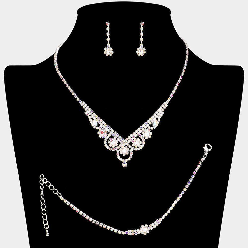 Silver CZ Flower Pointed Necklace Jewelry Set Rhinestone Paved - Jewelry Store by Erik Rayo