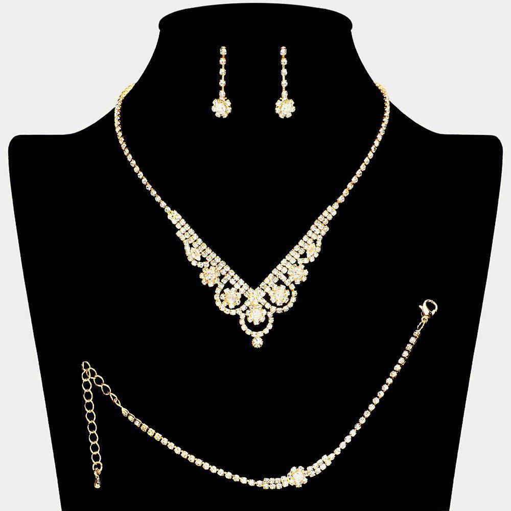 Gold CZ Flower Pointed Necklace Jewelry Set Rhinestone Paved - Jewelry Store by Erik Rayo