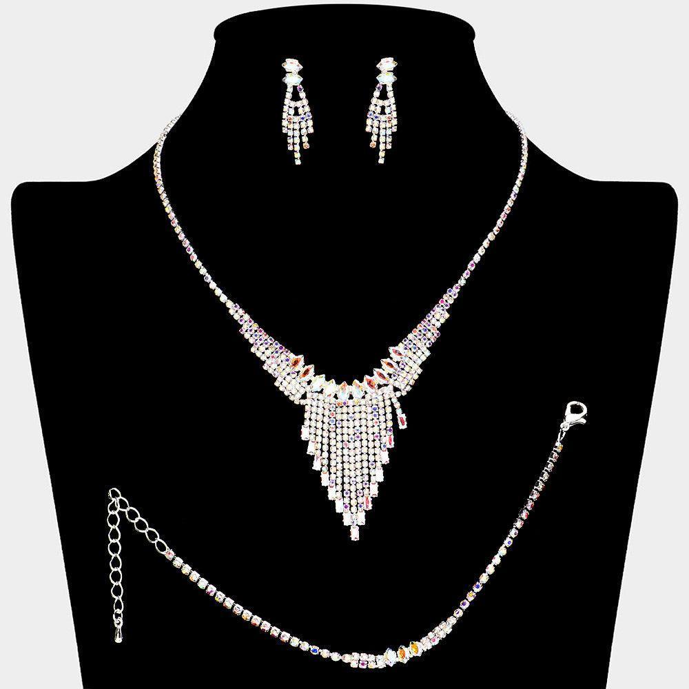 Silver Marquise CZ Stone Pointed Fringe Necklace Rhinestone Paved - Jewelry Store by Erik Rayo