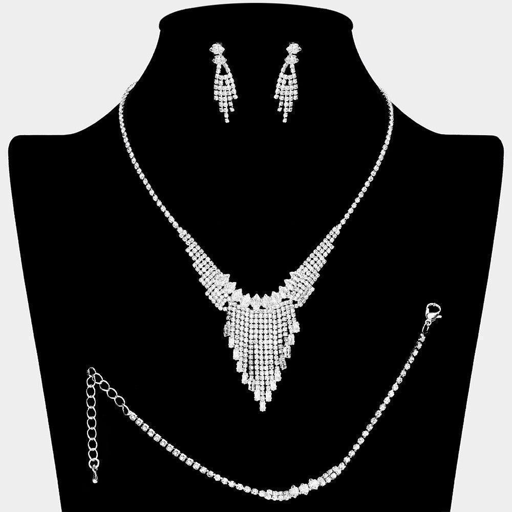 Silver Marquise CZ Stone Pointed Fringe Necklace Rhinestone Paved - Jewelry Store by Erik Rayo