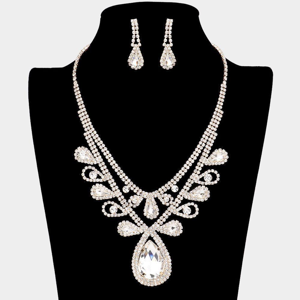 Gold Teardrop Accented Rhinestone Necklace - Jewelry Store by Erik Rayo