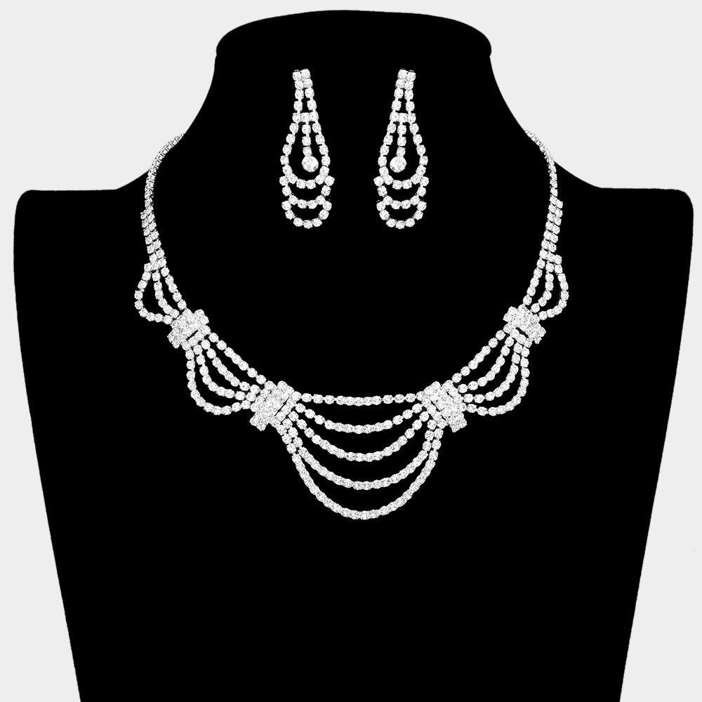 Silver Draped Rhinestone Necklace