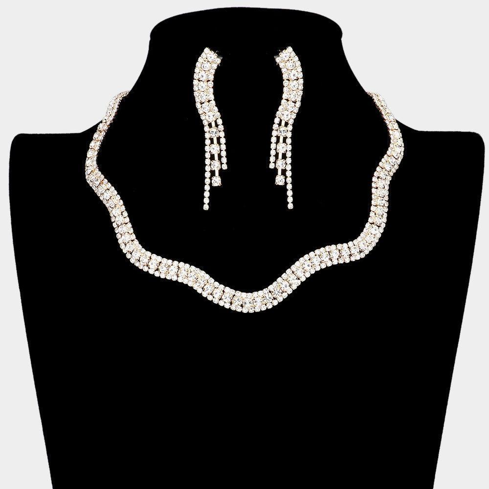 Gold Wavy Rhinestone Collar Necklace - Jewelry Store by Erik Rayo