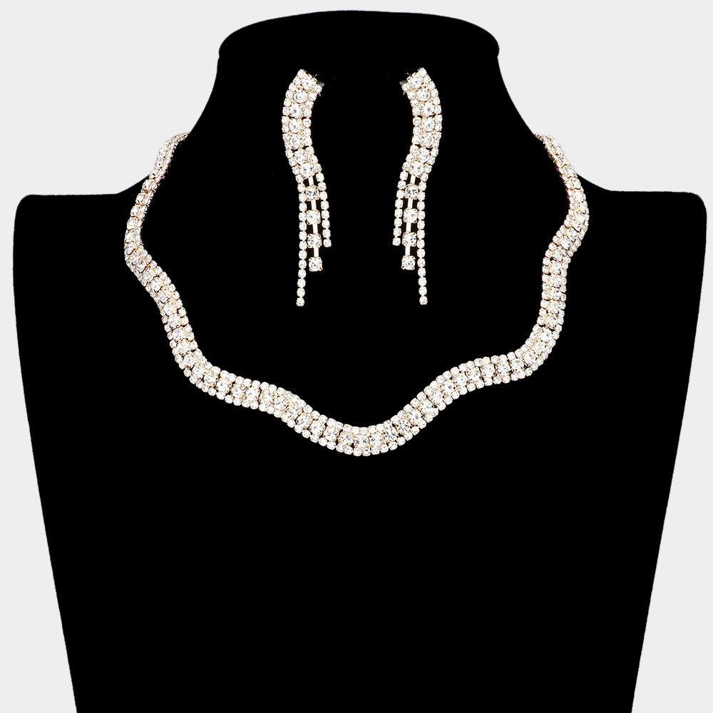 Gold Wavy Rhinestone Collar Necklace