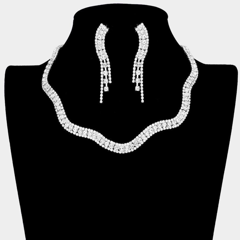 Silver Wavy Rhinestone Collar Necklace - Jewelry Store by Erik Rayo