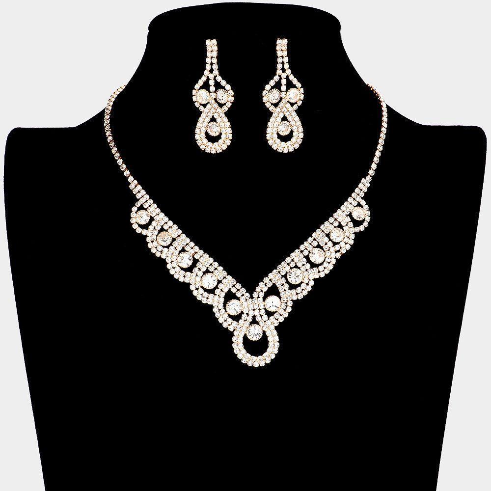 Gold Round Stone Accented Rhinestone Necklace - Jewelry Store by Erik Rayo