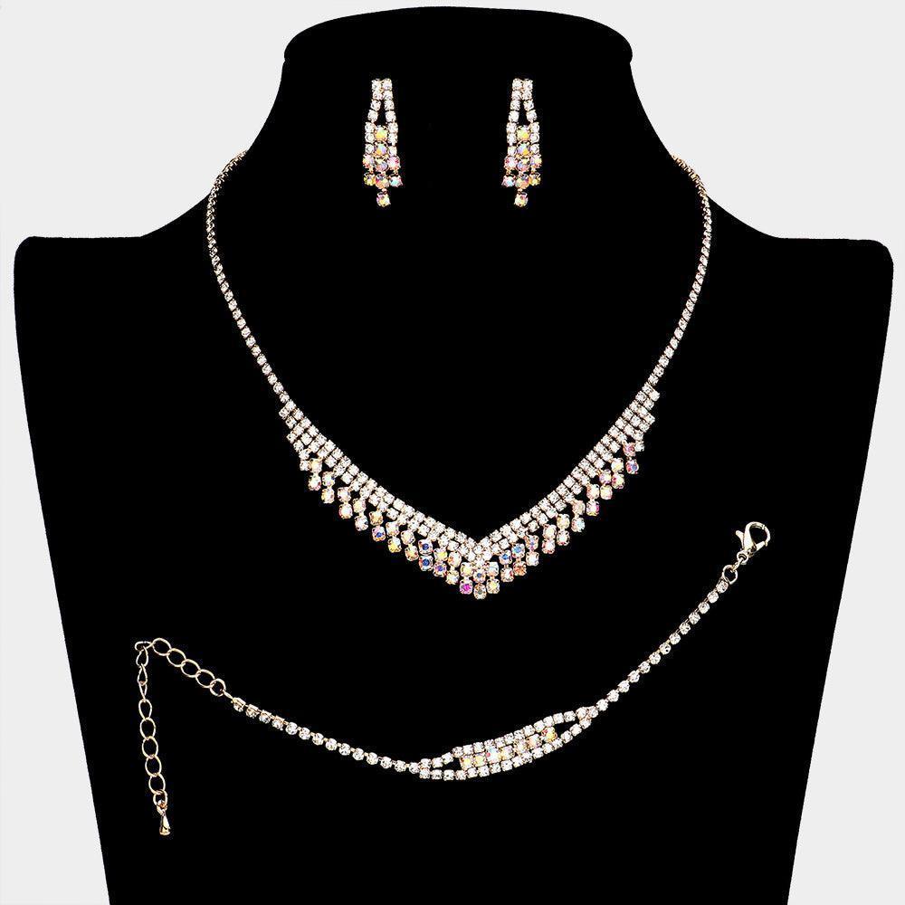 Gold V Shaped Necklace Jewelry Set Rhinestone Paved - Jewelry Store by Erik Rayo