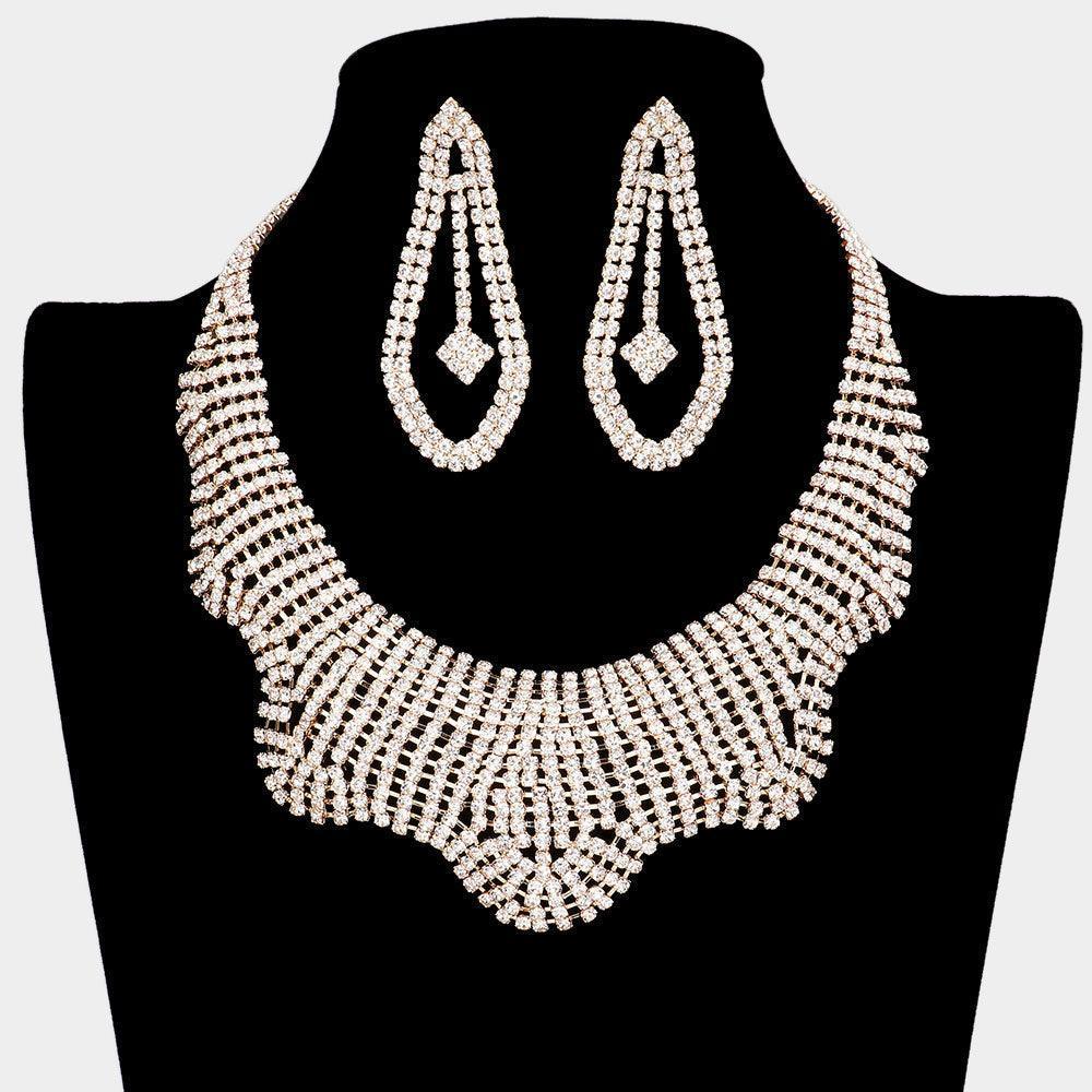 Gold Wavy Necklace Rhinestone Paved - Jewelry Store by Erik Rayo