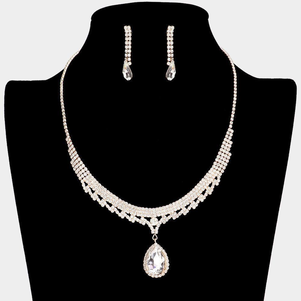 Gold CZ Teardrop Accented Rhinestone Necklace - Jewelry Store by Erik Rayo
