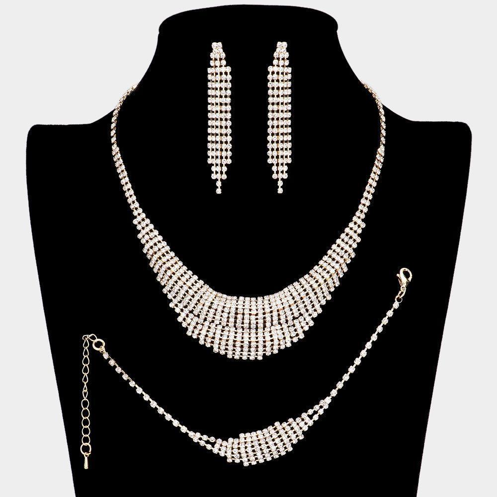 Gold 3 Piece Necklace Jewelry Set Rhinestone Paved - Jewelry Store by Erik Rayo