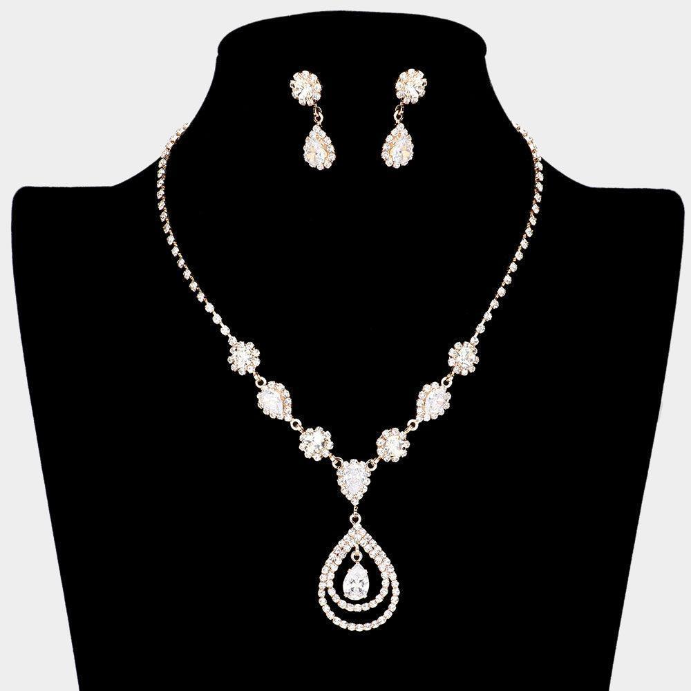 Gold CZ Stone Teardrop Pendant Pointed Rhinestone Necklace - Jewelry Store by Erik Rayo