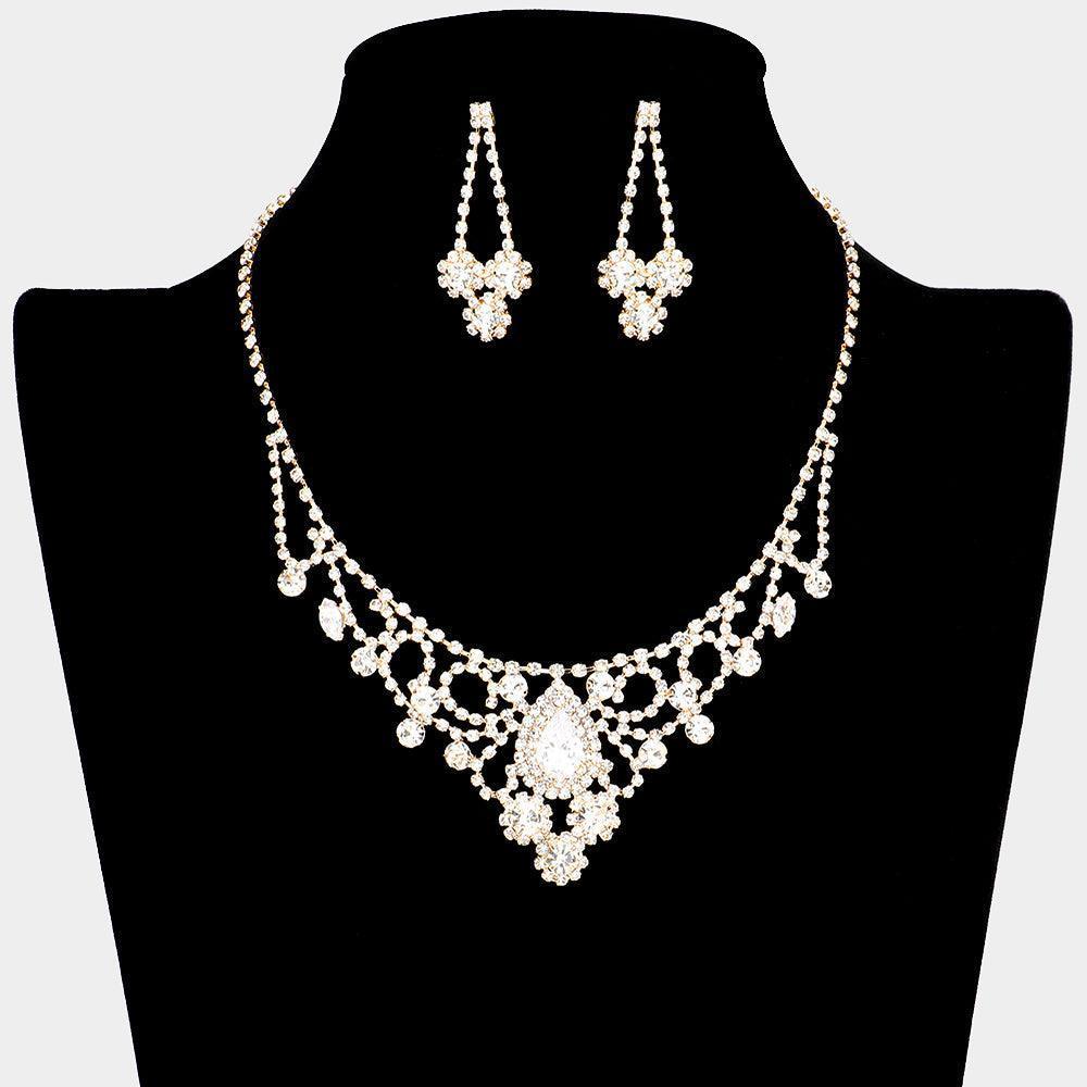Gold Cubic Zirconia Pave Teardrop Crystal Centered Necklace - Jewelry Store by Erik Rayo