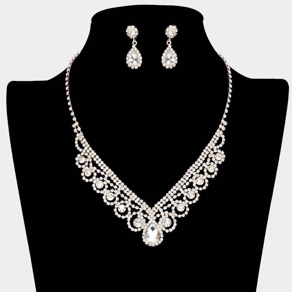 Gold Bubble Crystal Cluster Teardrop Centered Necklace - Jewelry Store by Erik Rayo