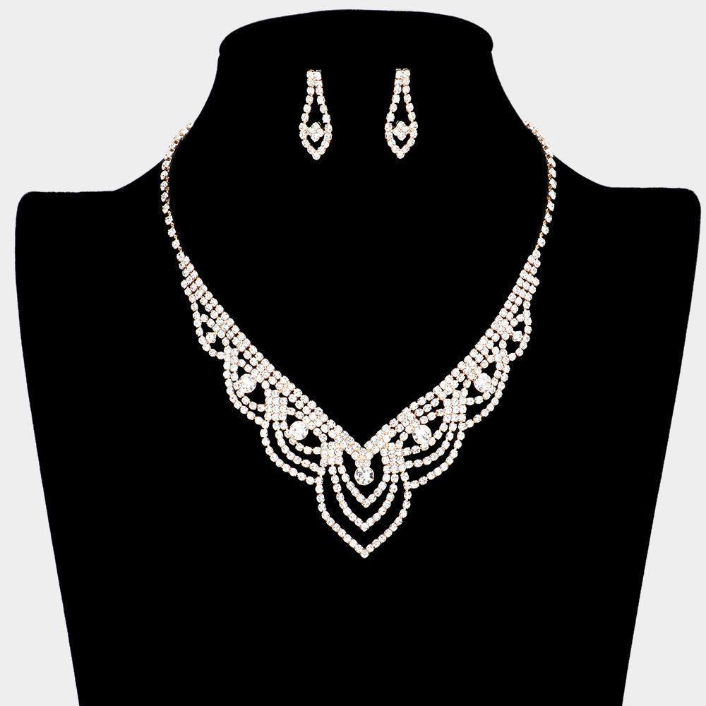 Gold Round Stone Accented Rhinestone Necklace - Jewelry Store by Erik Rayo