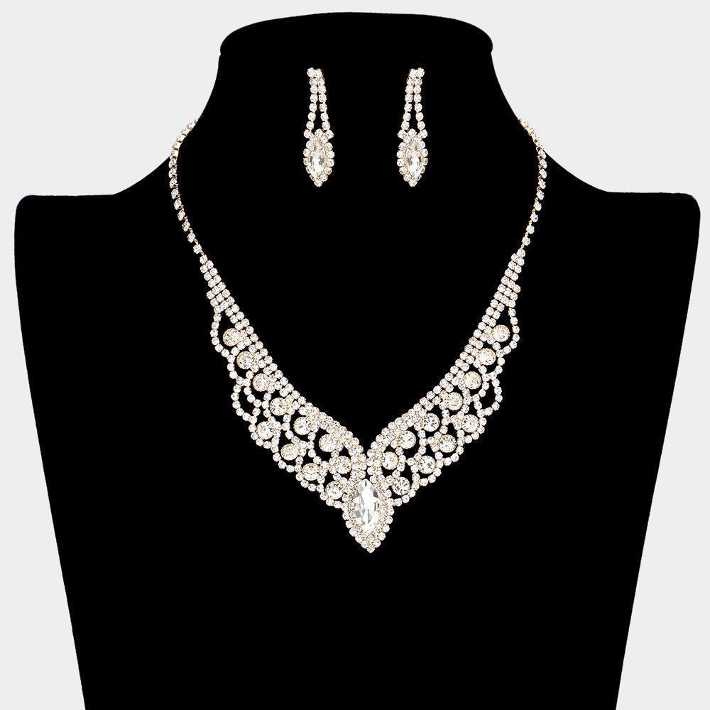Gold Oval Crystal V Collar Necklace Rhinestone Paved - Jewelry Store by Erik Rayo