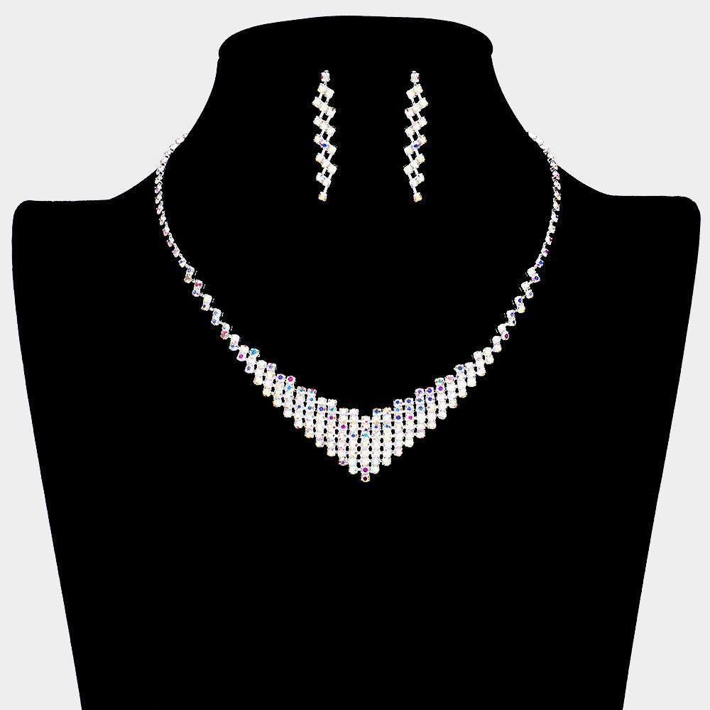 Silver V Shaped Necklace Rhinestone Paved - Jewelry Store by Erik Rayo
