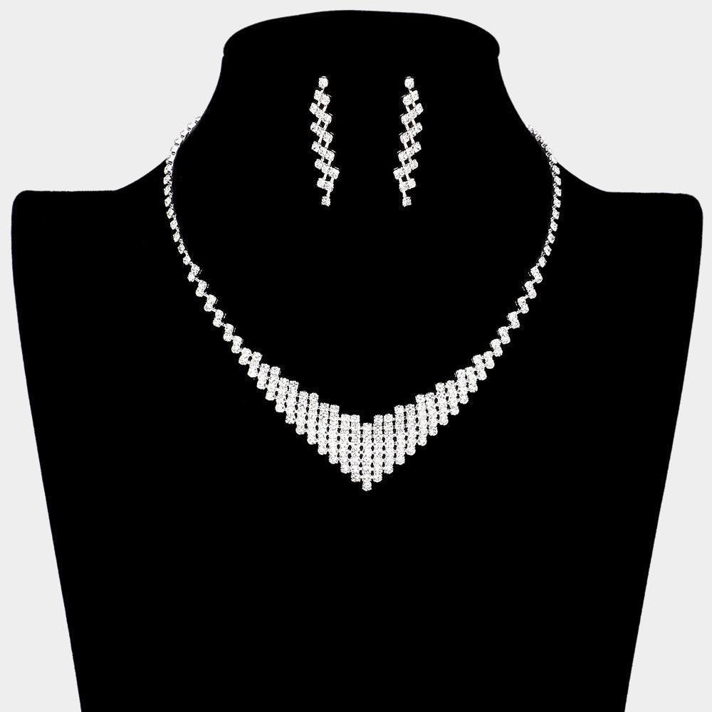 Silver V Shaped Necklace Rhinestone Paved - Jewelry Store by Erik Rayo