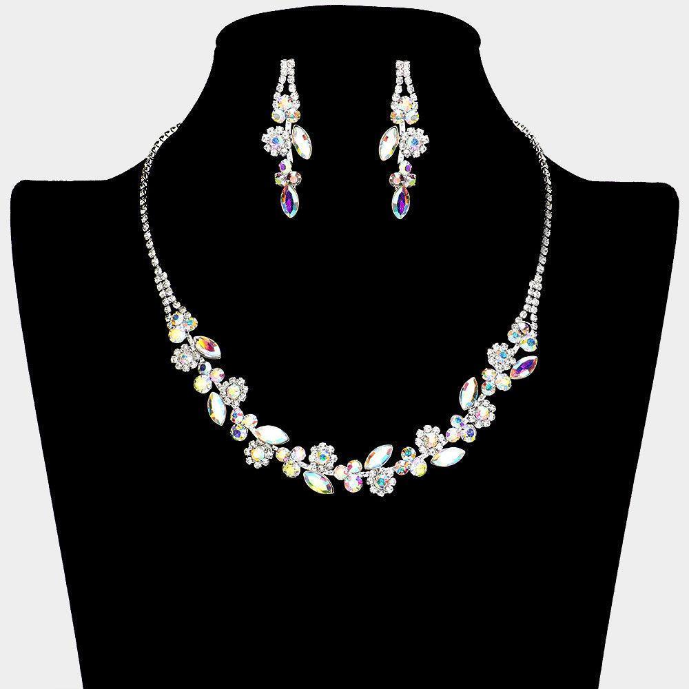 Silver Marquise Stone Cluster Pointed Flower Necklace Rhinestone Paved - Jewelry Store by Erik Rayo