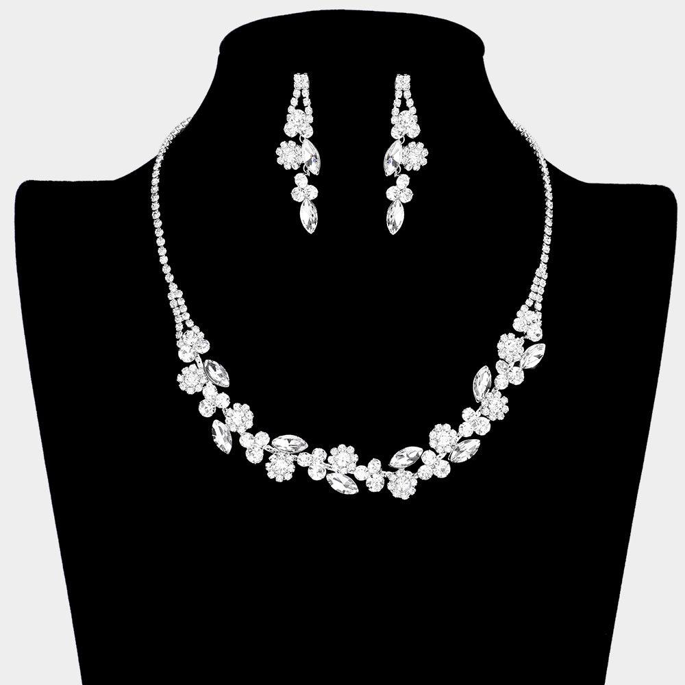 Silver Floral Rhinestone Necklace