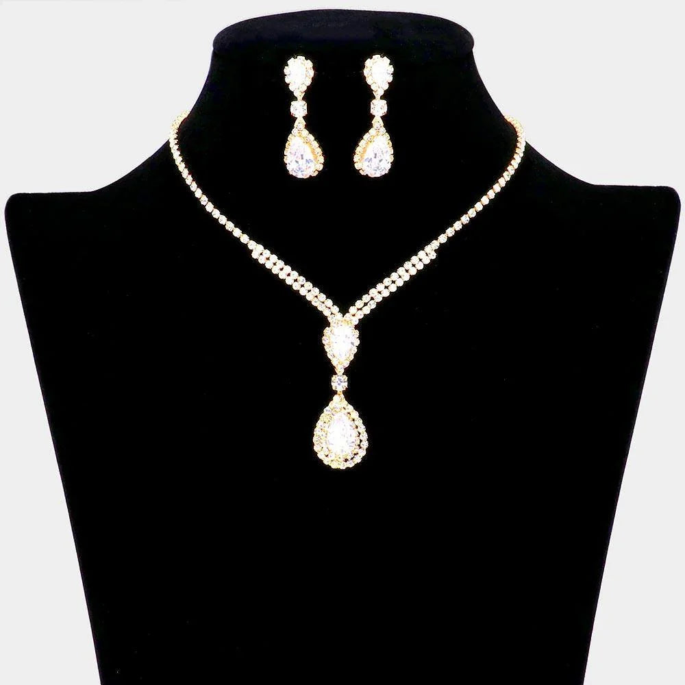 Gold CZ Double Teardrop Stone Accented Necklace - Jewelry Store by Erik Rayo