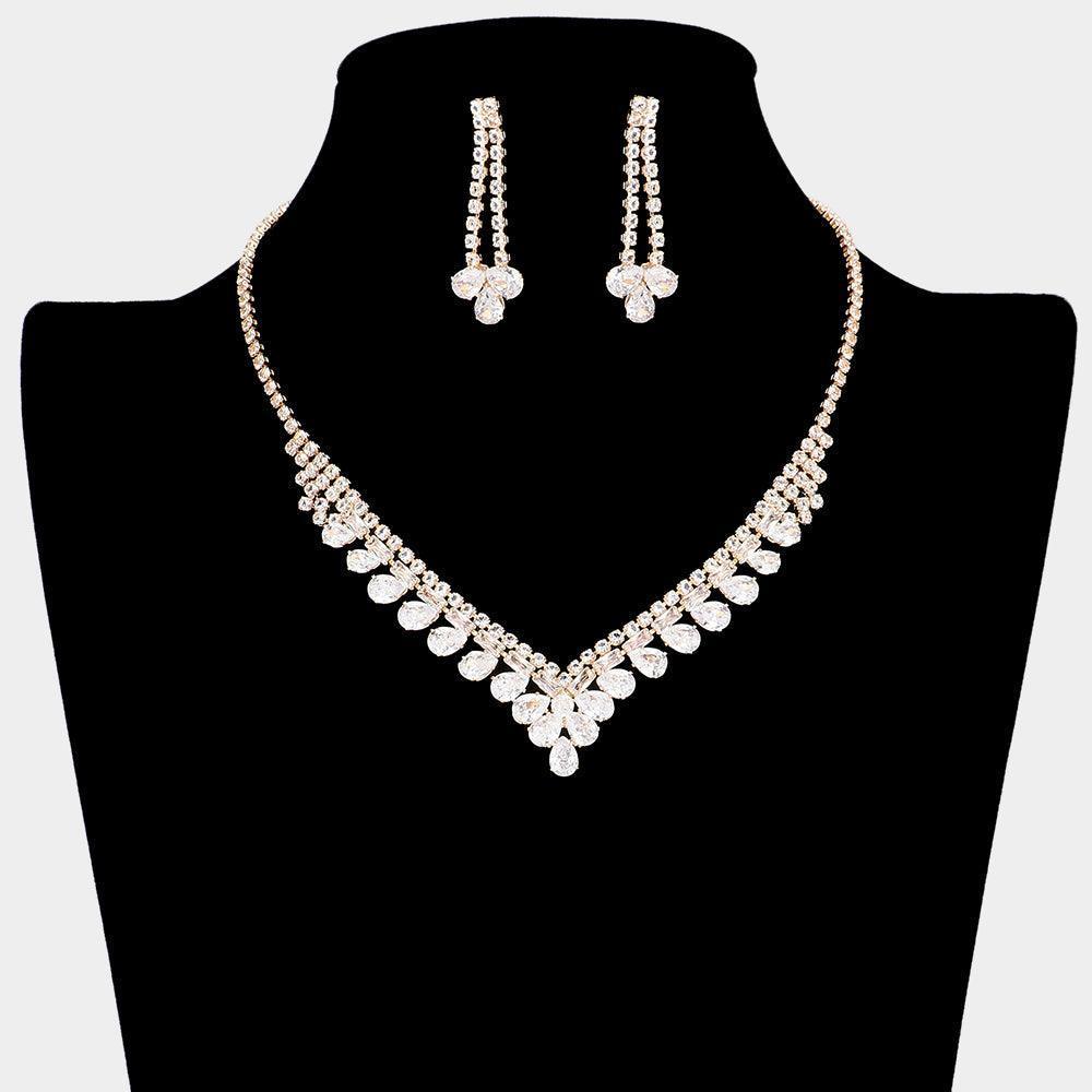 Gold CZ Teardrop Stone Cluster Necklace - Jewelry Store by Erik Rayo