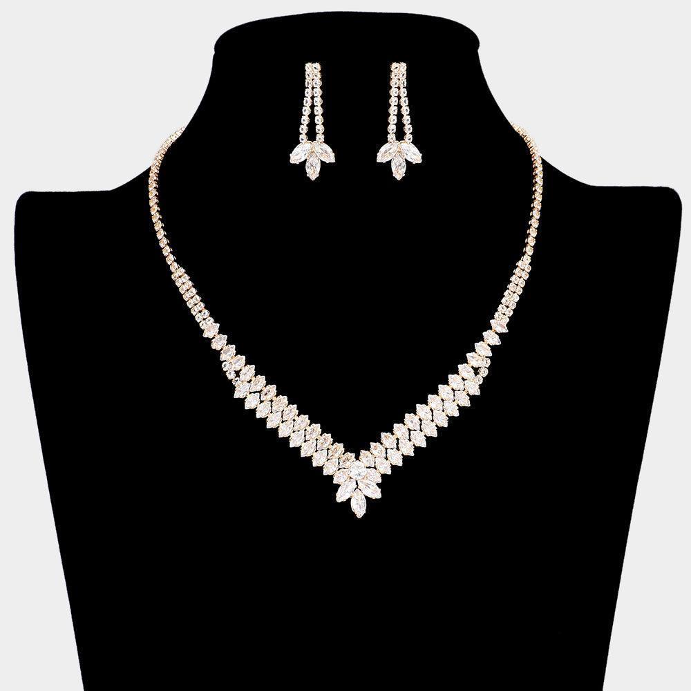 Gold CZ Marquise Stone Cluster Necklace - Jewelry Store by Erik Rayo